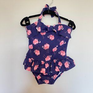 Janie and Jack Navy Flamingo Ruffle Swimsuit
